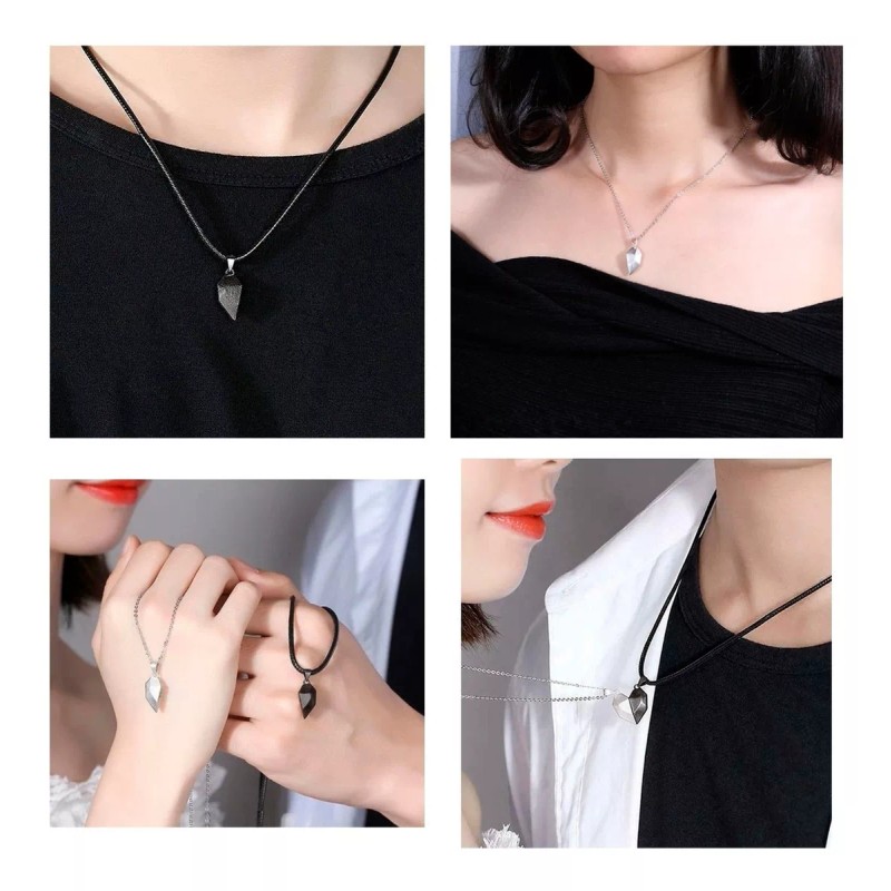 Veraly Collar Para Parejas Medio Corazón De Metal Magnético Imán