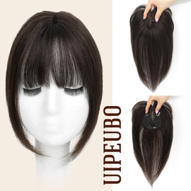 Hair Toppers for Women Real Human Hair Toppers with Thinning Hairpieces for Women with Bangs 10 Inch Upgrade Swiss Lace Base Human Hair Topper for Cover Gray Roots(2#)