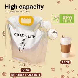 10 Pack Disposable Coffee Dispensers with Handle Coffee Box Cold Hot Beverage Dispenser COFFEE Carrier with Handle Take Out Camping Water Storage Containers Water Bag for Hiking (88oz) Yellow