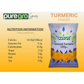 Puregro Turmeric Powder 100g | PACK OF 1 | Haldi Powder | Yellow Root | Terre Merite | Haldar | Haldi | Premium & Qulity Product by Puregro.