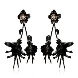 EVER FAITH Flower Earrings, Acrylic Beads, Handmade Bohemian Style, Large Flower Statement Earrings for Summer Holiday, Beaded