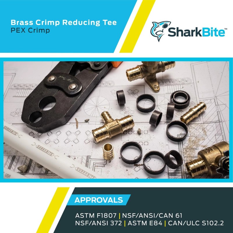 SharkBite 3/4 Inch x 1/2 Inch x 1/2 Inch Crimp
