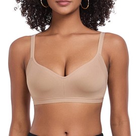 ANGOOL Women's Sports Bra Non-Wired Padded Adjustable Straps Low Impact Workout for Yoga Pilates Gym, Beige, M