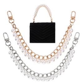 BOHUIZ 2Pcs Pearl Purse Chain Extender, Gold+Silver Handbag Straps Metal Shoulder Crossbody Bags Short Handle Replacement Charms Accessories for Women