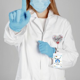 Badge Reel Holder Retractable with Swivel Alligator ID Clip, Funny Glitter Name Tag Card Badge Reel for Nurse Nursing Work Teacher Doctor RN LPN CNA Medical Assistant Office (Heart-White)