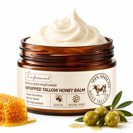 Beef Tallow for Skin & Face – Whipped Tallow and Honey Balm Cream, Grass-Fed Beef Tallow Face Body Moisturizer with Raw Honey Organic Olive Oil, Non-Greasy, Deep Hydration for Women & Men 3.53 Oz