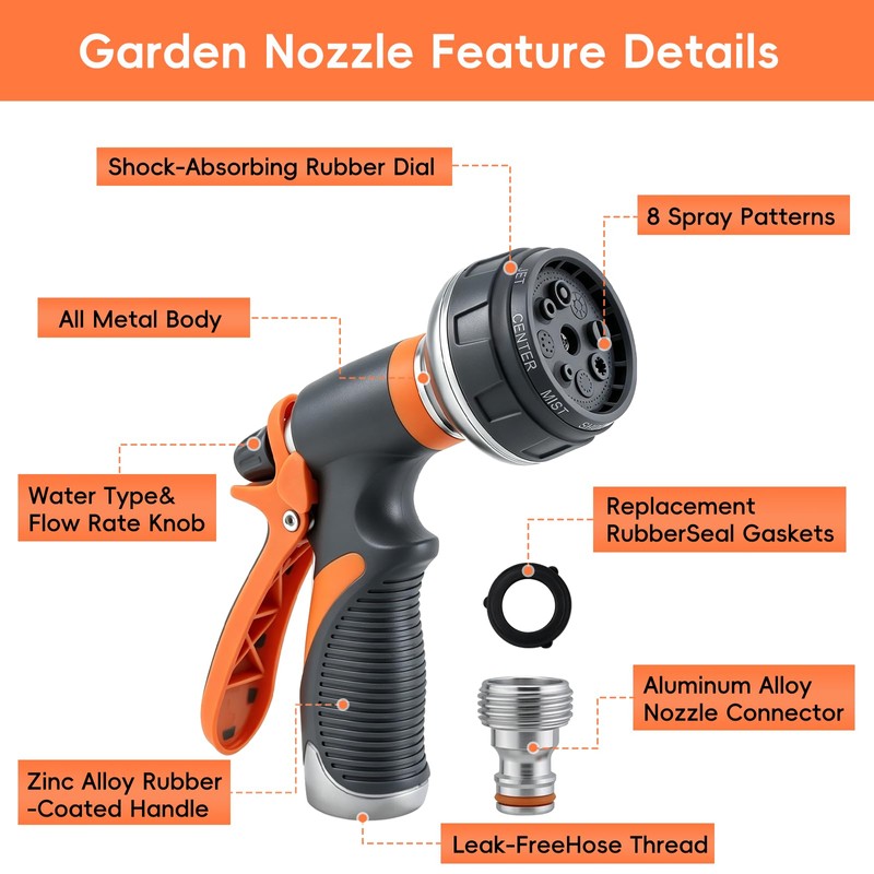 Garden Hose Nozzle Sprayer Heavy Duty Metal Spray Nozzles 8