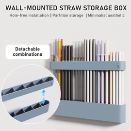 ABLY Straw Holder, reusable straw storage rack, suitable for kitchen walls, counters, cabinet doors, refrigerator doors, etc (Dark blue)
