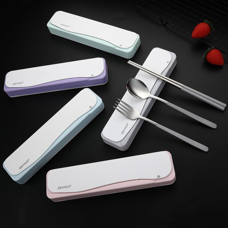 DEVICO Travel Utensils With Case, 18/8 Stainless Steel Camping Utensils,