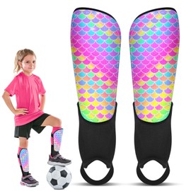 Ausletie Soccer Shin Guards for Kids Girls Toddler, Shin Pads Shin Guard Equipment with Ankle and Leg Calf Protection Shin Guards Soccer for Kids 2-7 Years (Rainbow Mermaid, X-Small)