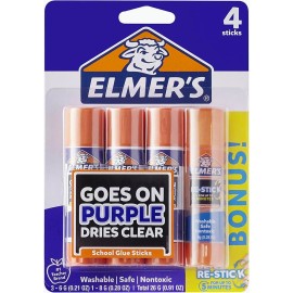Elmer's Elmer’s Disappearing Purple Glue Sticks with Bonus Re-Stick Glue Stick, 3 + 1