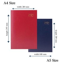 HiFEN® 2024 Diary A4 A5 Day A Page Desk Diary with Hardback Full Year Academic Planner For School, College or University Term Journal (Assorted)