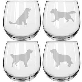 MIP Set of 4 Wine Glass for Red or White Wine Gift Golden Retriever Collection (16 oz Stemless)