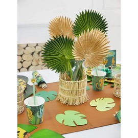 6 Pcs Pu Foam Artificial Palm Leaves Faux Palm Tropical Leaves Fake Palm Fronds for DIY Wedding Bouquets Fake Leaves for Centerpieces Arrangements Bridal Shower Palm Leaf for Home Decor Gold&Green