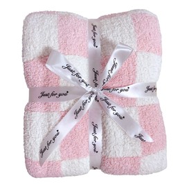 Ultra Soft Checkerboard Grid Blanket Cozy Buffalo Check Throw Fluffy Knitted Reversible Throw Blanket Lightweight Fleece Checkered Blanket for Sofa Couch Bed Travel, Blush Pink, 51''x63''