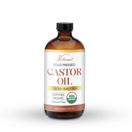 Organic Cold Pressed Castor Oil, Glass Bottle (16 Fl Oz), All Natural, Hair Growth, Nail Growth and Dry Skin, Muscle Relief, Lash Growth, Holistic Oil, Unscented, Skin Hydration