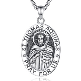 EUDORA S925 Sterling Silver ST Thomas Aquinas Necklace for Women Men, Vintage Saint Thomas Aquinas Amulet Pendant Medal for Protection Christian Catholic Jewelry Gifts for Women Mens, 22+2inch