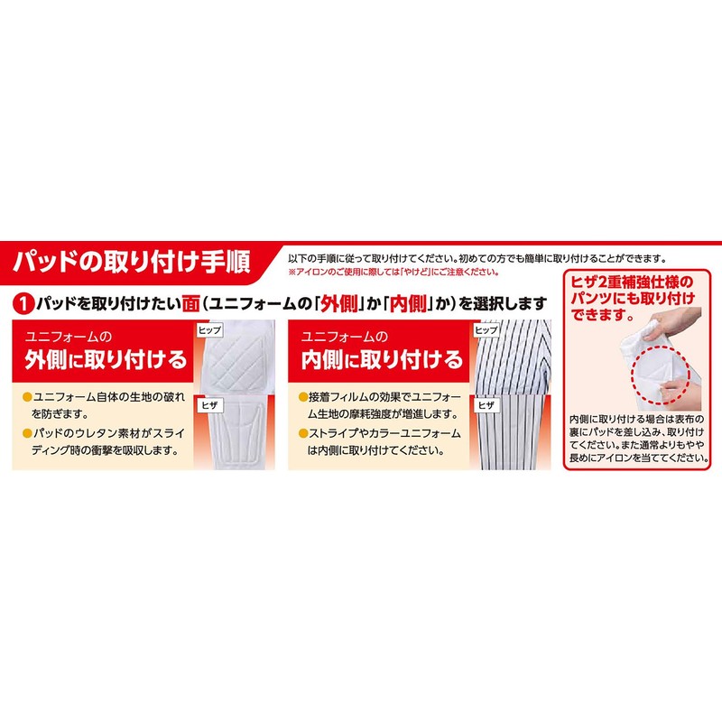 Zett Boys Baseball Sliding Pad (Iron Type/Knee) PA11JK White