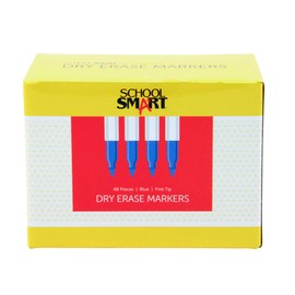 School Smart Dry Erase Pen Style Marker, Fine Tip, Blue, Pack of 48