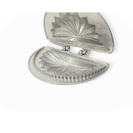 IKM Aluminium Ghugra/Gujiya/Gujia Karanji Maker Karjikai Mould Cutter Sacha Machine, Dumpling Maker Kitchen Molds For Festivals, Medium, Silver