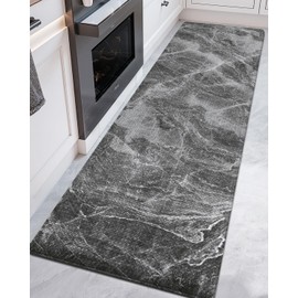 DEXI Kitchen Floor Mats Cushioned Anti Fatigue, 23x86 Large Long Standing Comfort Runner Rug Waterproof, Marble Memory Foam Padded for Front Sink Laundry, Dark Grey