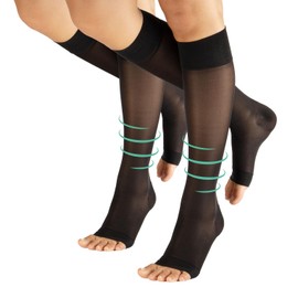 CALZITALY PACK 1/2 Open Toe Graduate Compression Knee-High Socks 18-22 mm/Hg | Medical Toeless Socks | Black, Skin | S/M, L/XL | 140 DEN | Made in Italy (2 Pack - Black, S/M)