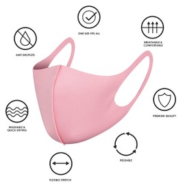 NUÜR 3 Pcs Reusable Face Mask, with Ear Loops, Breathable, Soft, Washable, Durable for Everyday Public Use, Pink