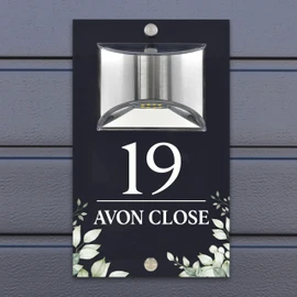 Custom Signs Solar Illuminated Modern Anthracite House Number Sign 24cm x 14.5cm Green Garden Corner