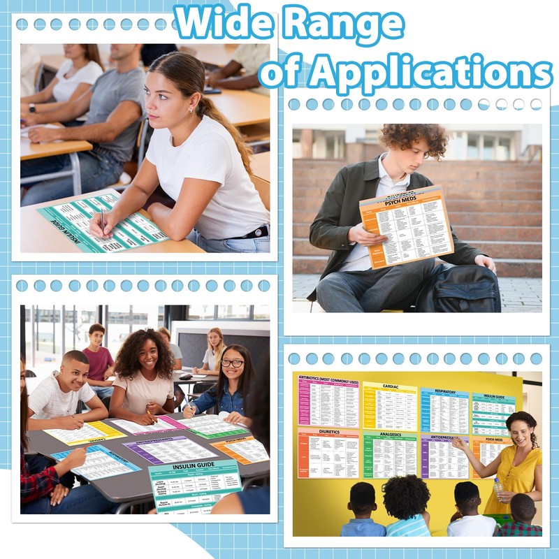 8Pcs Nurse Cheat Sheet Bundle Nurse Badge Reference Posters Pharmacology