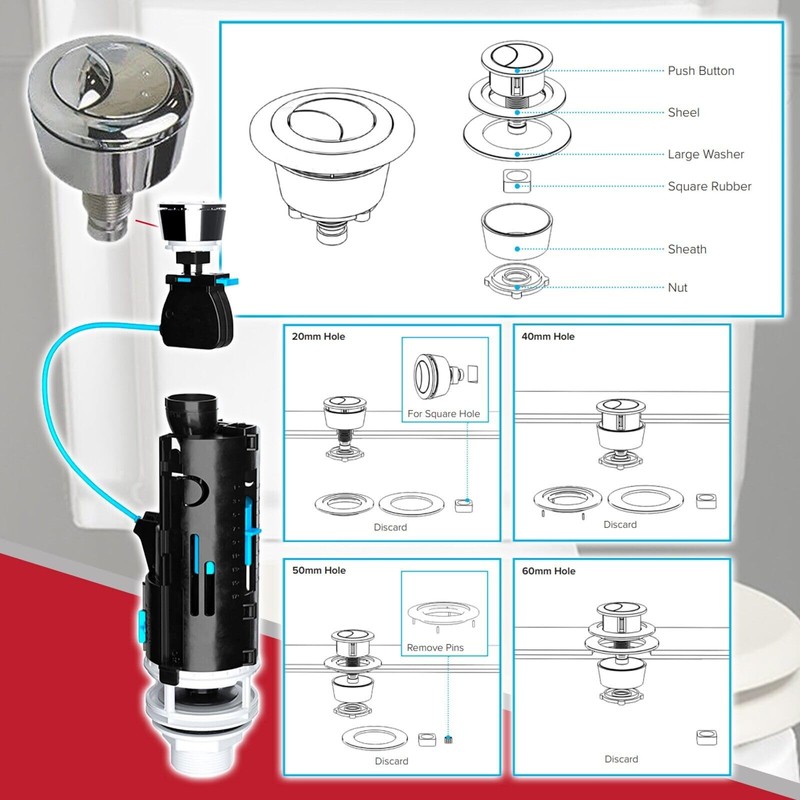 SPARES2GO Universal Dual Flush Toilet Valve 1.5" 2" WC Cistern