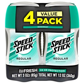 Speed Stick Deodorant for Men, Aluminum Free, Regular - 3 Ounce (4 Pack)