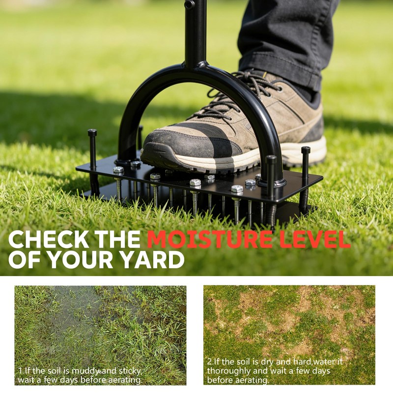 Lawn Aerator Tool, 16 Iron Spikes Manual Grass Aerator Lawn