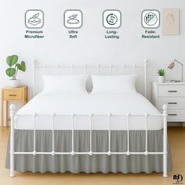 Premium Microfiber Queen Ruffled Bed Skirt, 15” Drop with Split Corners, Soft Wrinkle Free Bedskirt with Platform, Solid Ligth Grey Dust Ruffle for 60" x 80" Mattress