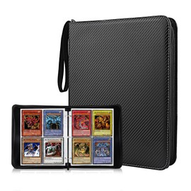 Trading Card Albums 400 Pockets Transparent Trading Cards, 50 Pages - 8 Pockets per Page, Zip Binder for Cards, Black