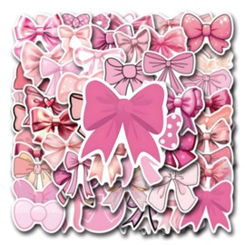 55pcs Coquette Bows Stickers, Cute Pink Aesthetic Stickers for Laptops Water Bottles Scrapbook Journal Stickers Gifts for Girls Women Waterproof Vinyl Decals Party Gift Party Decoration (Pink-1)