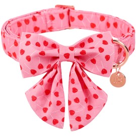 UP URARA PUP Valentine Dog Collar with Bow Tie, Valentine Bowtie Collar for Large Girl Dog, Cotton Collar with Durable Metal Buckle, Valentine’s Day Gift Pet Collar, L, Neck 16-24in, Red Heart