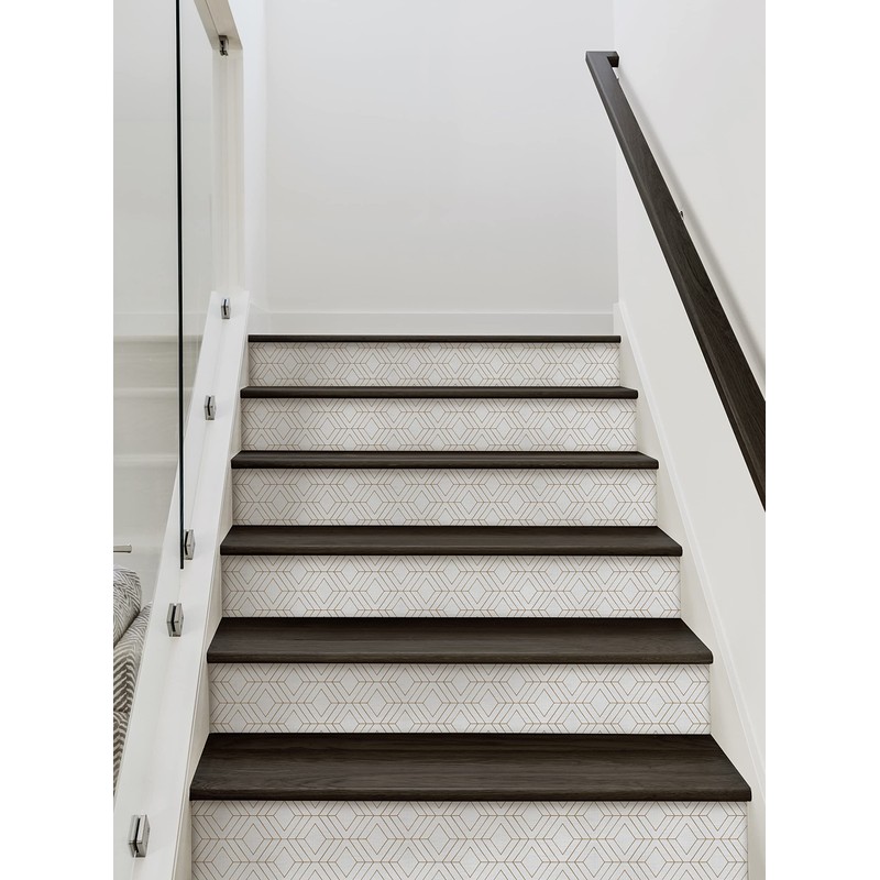 Diamond Geometric Peel and Stick Stair Riser Strips (Off White,
