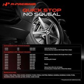 A-Premium - Juego de pastillas de freno de disco de cerámica delantera y trasera compatible con modelos Select Infiniti y Nissan - G35, 350Z 2003-2005, Altima 2002-2013, Juke 2011-2017, Sentra