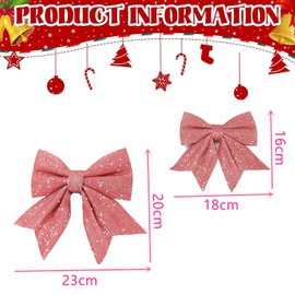 Norhogo 5PCS Christmas Decorative Bow, Glitter decorative Bow Rose Gold Pink Bows Christmas Bows for Presents Christmas Tree Fireplace Wreath Garland Party Supplies(1 large + 4 small)