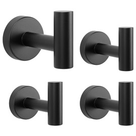 Livabber Bathroom Towel Hooks, 304 Stainless Steel Robe Shower Hooks Wall Mounted, Heavy Duty Towel Hangers for Bathroom Kitchen Bedroom (4 Pack, Black)
