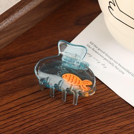 Novelty Small Fish Tank Hair Clip Summer Transparent Blue Hair Claw Clip Cute Small Goldfish Hair Jaw Clip Fish Bubbles Design Hair Catch Barrette Acrylic Nonslip Hair Accessories for Women Girls