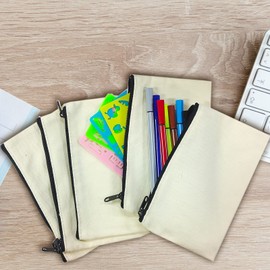 Taekooki Pack of 10 Canvas Pencil Case for Painting, DIY Blank Fabric Bag Zip, with 12 Coloured Pens and 4 Drawing Templates for Crafts, Children's Birthday Cosmetic Bag