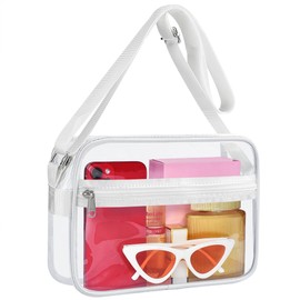 Clear Crossbody Messenger Shoulder Bag Stadium Approved for Women and Men, Clear Purse for Work Travel Concert and Sport Events-White