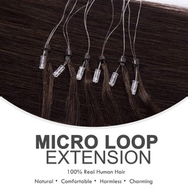 Elailite Real Hair Micro Ring Extensions, 45 cm, Remy Real Hair Extensions, 100 Strands, 50 g, #2 Dark Brown