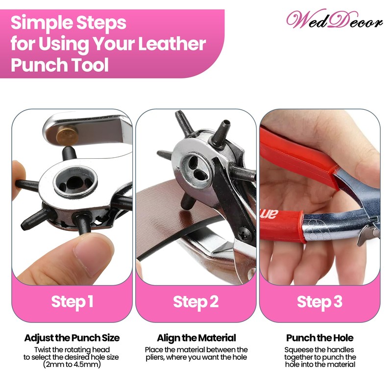 WedDecor Revolving Leather Hole Punch Plier Tool – 6 Sizes