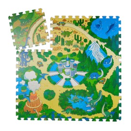 Relaxdays Dinosaur Puzzle Mat, 9-Piece Puzzle Mat for Children, Non-Toxic, EVA Foam, 90 x 90 cm, Colourful