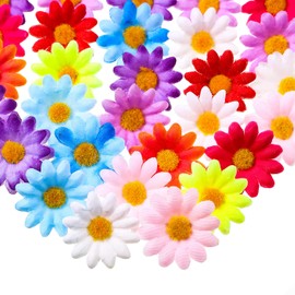 WILLBOND 100 Packs Fabric Daisy Flower Heads Fake Flowers 4 cm Artificial Daisies Craft for Easter Bonnet Wedding Party Decorations (Mixed Color)
