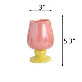 TANG SONG Ceramic Tulip Goblet, Shiny Ceramic Cream Cup with Irregular Flower Shape,Pink Tulip Flower Drinking Cup for Wine Latte Coffee Tea Milk