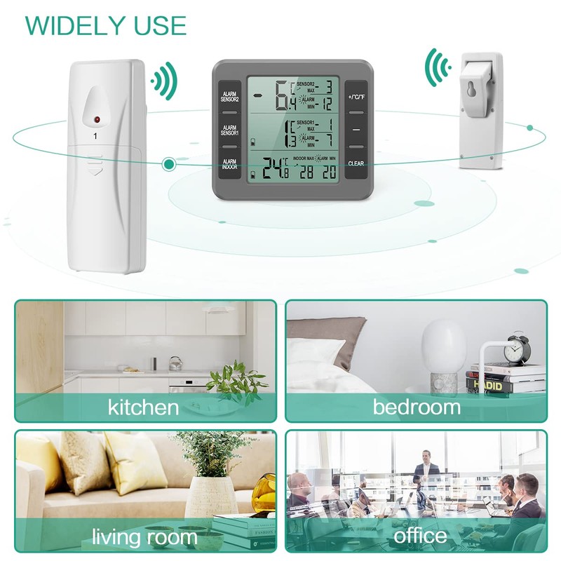ORIA Fridge Thermometer, Freezer Thermometer, Fridge Thermometer, Indoor Outdoor Thermometer