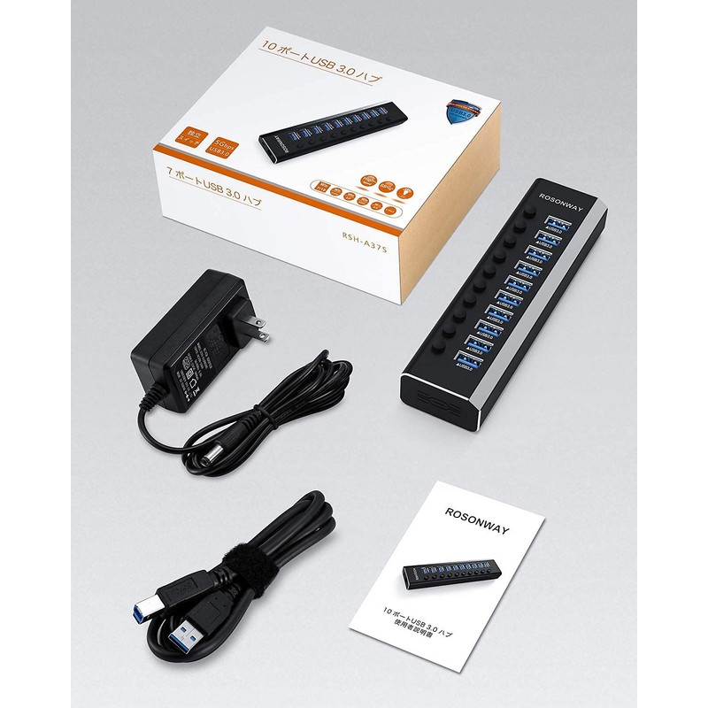 USB 3.0 Hub Powered ROSONWAY 10 Port USB Hub Aluminum